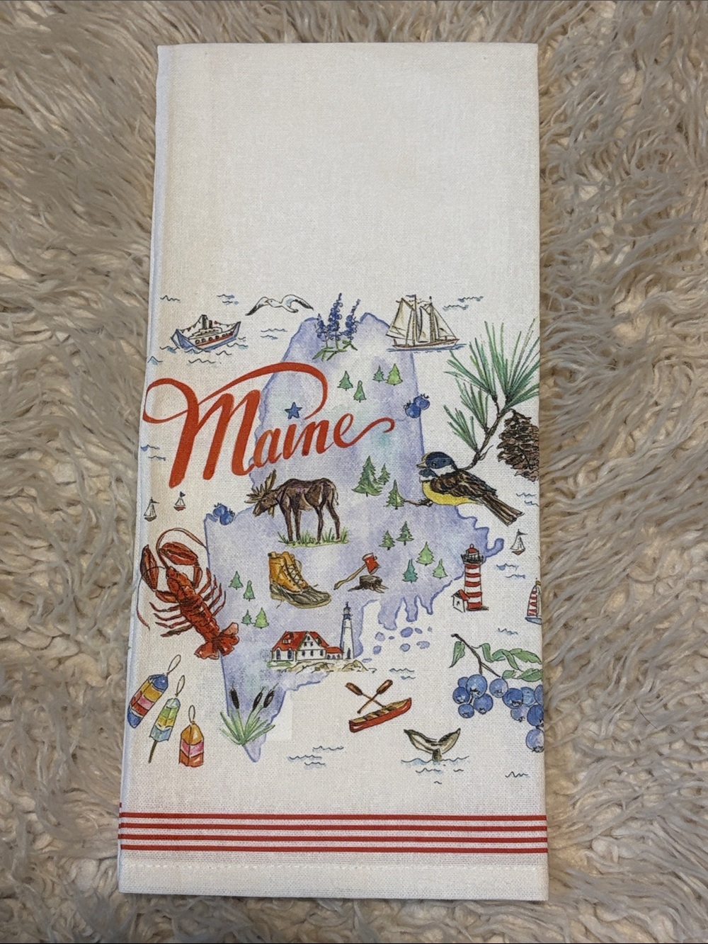 Maine Illustrated Kitchen Towel - Nautical Map Design